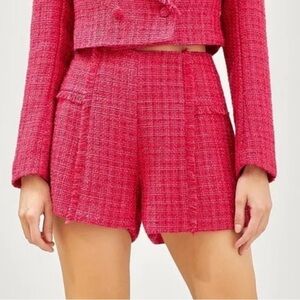 Pant’s Store Hot Pink Chic High Waisted Tweed Shorts With Fringe Size Medium M